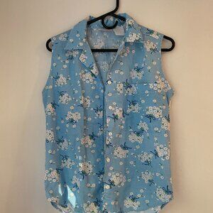 Vintage floral sleeveless button up blouse